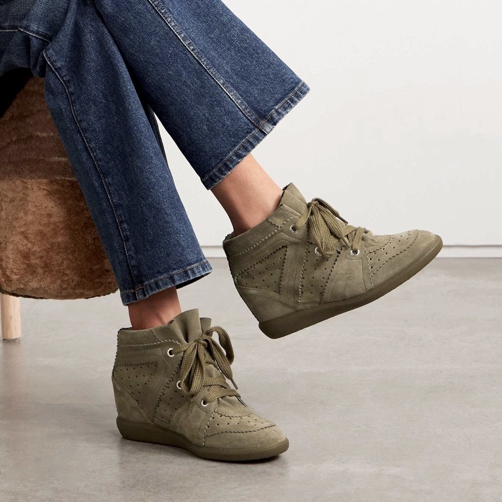 Isabel Marant Bobby Perforated Suede Wedge Sneakers